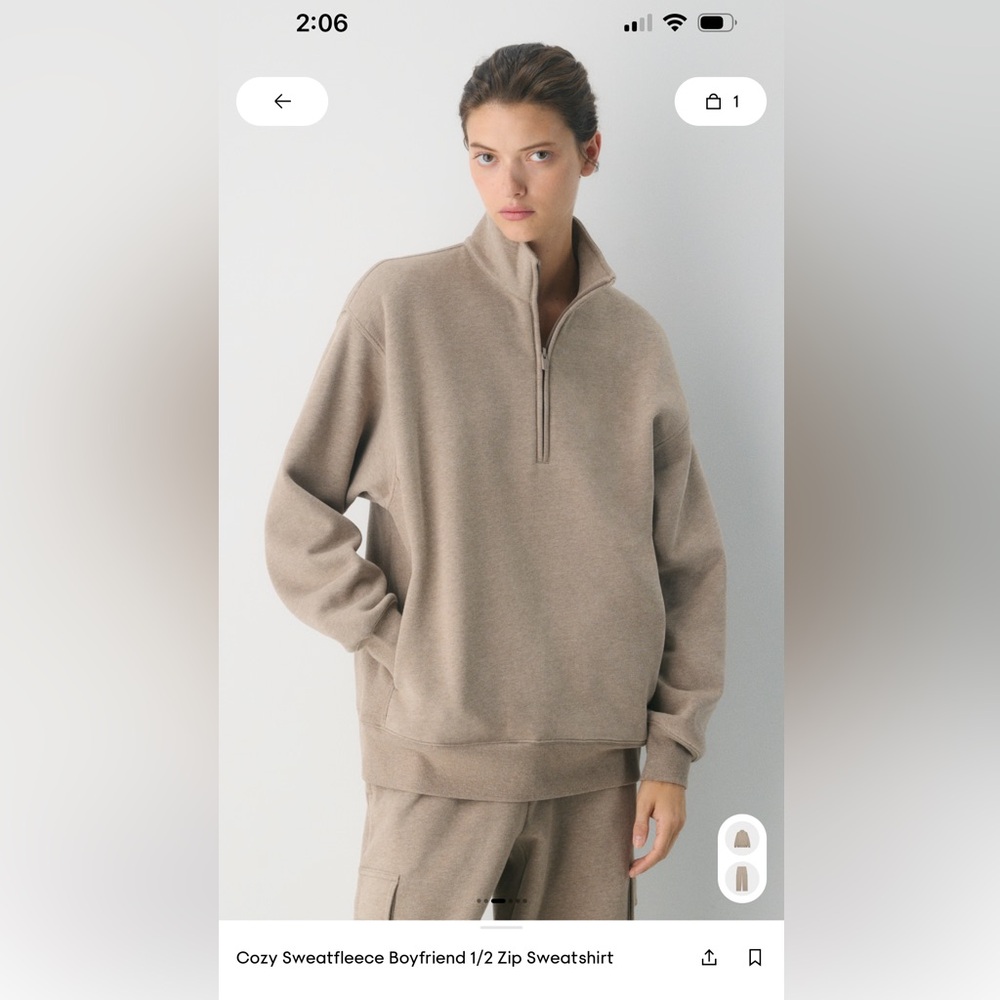 Aritzia Women's Taupe sweat fleece Half-Zip Sweatshirt